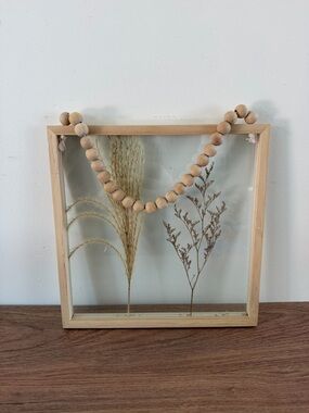 Wooden Frame Shadow Box with Dried Botanicals and Bead Garland - Natural